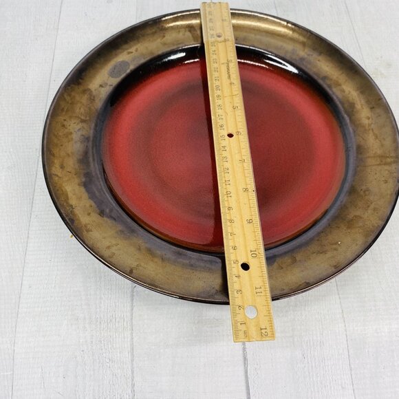 Over and Back Crackled Design Red Bronze Rim Round Ceramic Dinner Plates Set 4 - Picture 11 of 16
